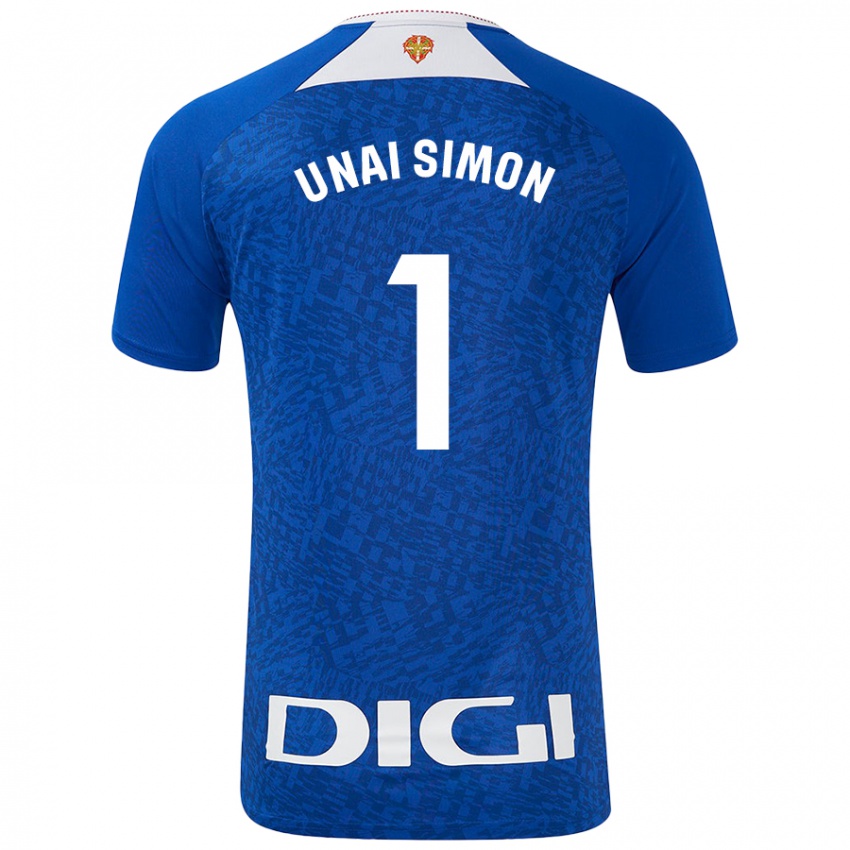 Enfant Maillot Unai Simón #1 Bleu Roi Tenues Extérieur 2024/25 T-Shirt Belgique