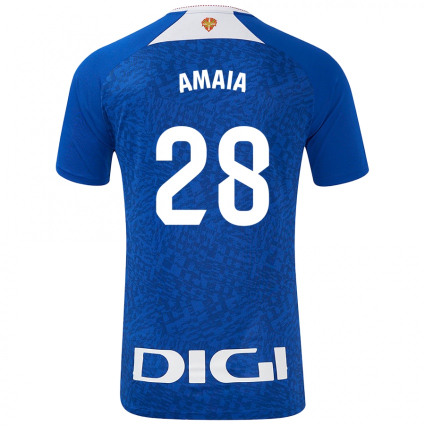 Enfant Maillot Amaia Martinez De La Peña #28 Bleu Roi Tenues Extérieur 2024/25 T-Shirt Belgique