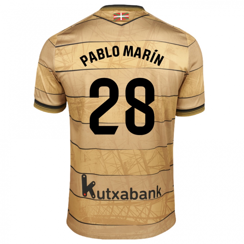 Enfant Maillot Pablo Marín #28 Marron Tenues Extérieur 2024/25 T-Shirt Belgique