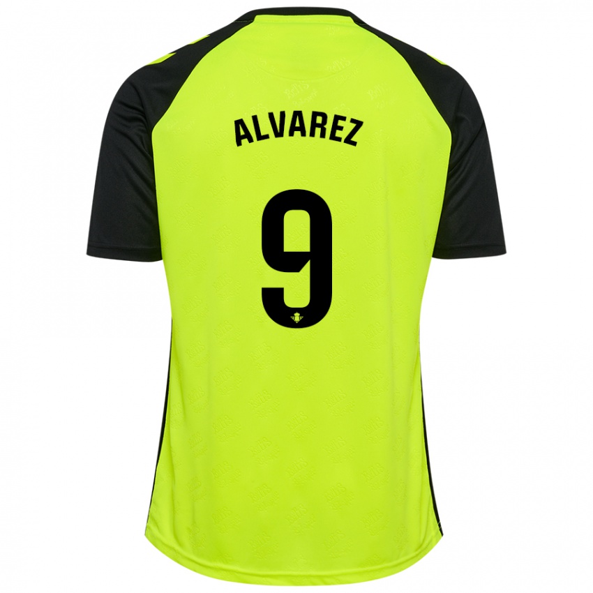 Kinder Carmen Álvarez Sánchez #9 Fluoreszierendes Gelb Schwarz Auswärtstrikot Trikot 2024/25 T-Shirt Belgien