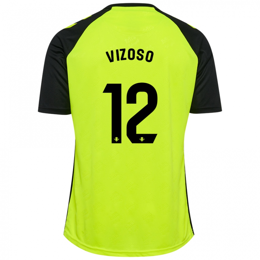 Kinder Paula Vizoso Prieto #12 Fluoreszierendes Gelb Schwarz Auswärtstrikot Trikot 2024/25 T-Shirt Belgien