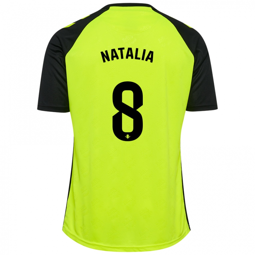 Kinder Natalia Montilla Martinez #8 Fluoreszierendes Gelb Schwarz Auswärtstrikot Trikot 2024/25 T-Shirt Belgien