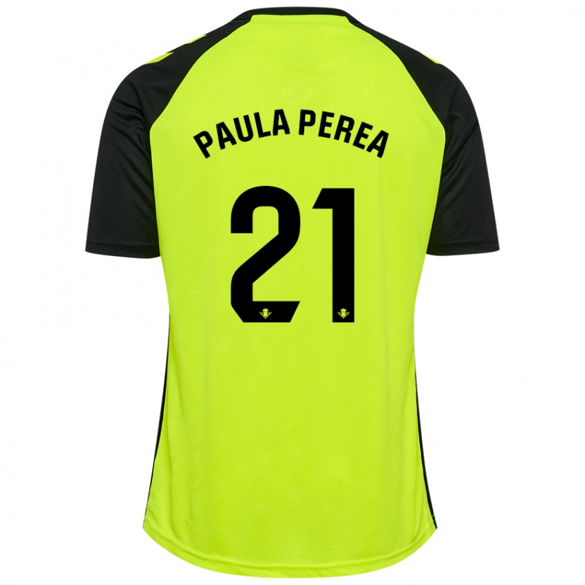 Kinder Paula Perea Ramírez #21 Fluoreszierendes Gelb Schwarz Auswärtstrikot Trikot 2024/25 T-Shirt Belgien