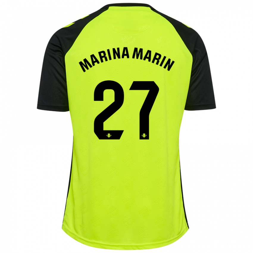 Kinder Marina Marín #27 Fluoreszierendes Gelb Schwarz Auswärtstrikot Trikot 2024/25 T-Shirt Belgien