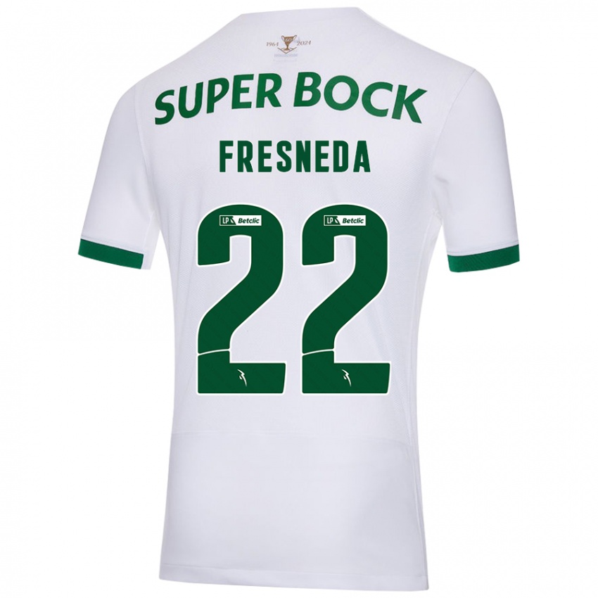 Enfant Maillot Iván Fresneda #22 Blanc Vert Tenues Extérieur 2024/25 T-Shirt Belgique