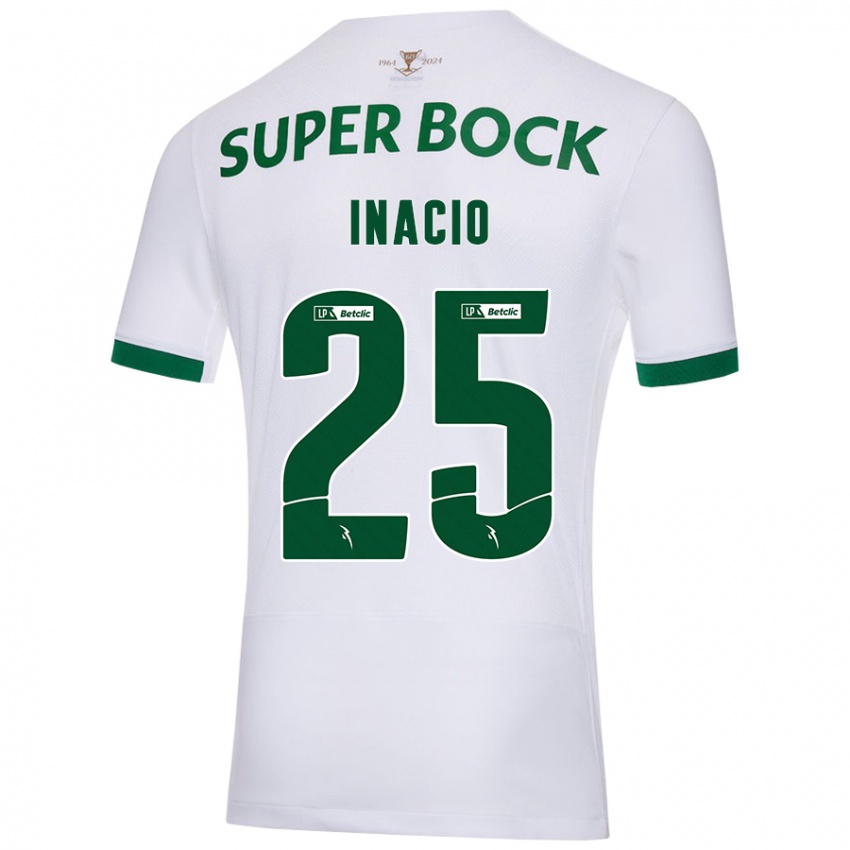 Enfant Maillot Gonçalo Inácio #25 Blanc Vert Tenues Extérieur 2024/25 T-Shirt Belgique