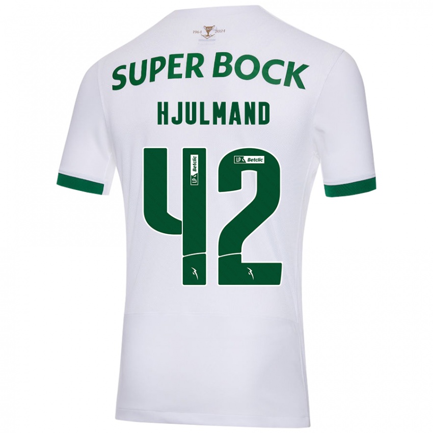 Enfant Maillot Morten Hjulmand #42 Blanc Vert Tenues Extérieur 2024/25 T-Shirt Belgique