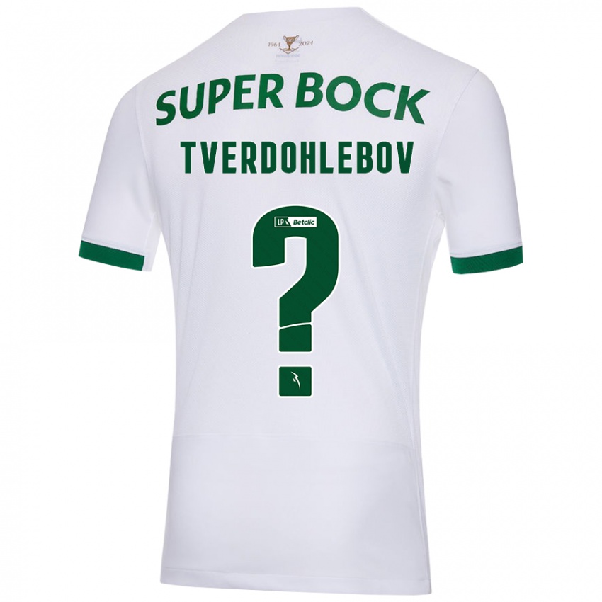 Enfant Maillot Alex Tverdohlebov #0 Blanc Vert Tenues Extérieur 2024/25 T-Shirt Belgique