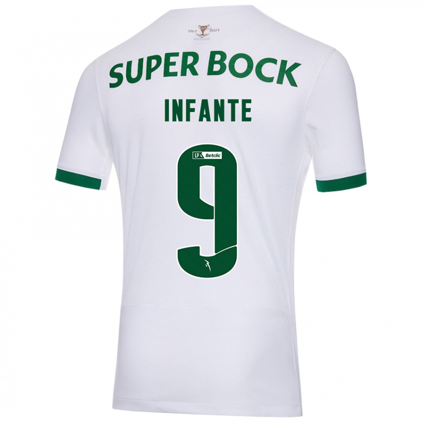 Enfant Maillot João Infante #9 Blanc Vert Tenues Extérieur 2024/25 T-Shirt Belgique