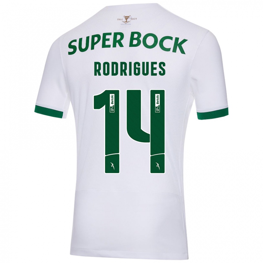 Enfant Maillot Paulo Rodrigues #14 Blanc Vert Tenues Extérieur 2024/25 T-Shirt Belgique