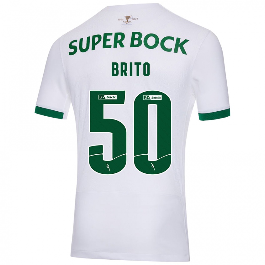 Enfant Maillot Alexandre Brito #50 Blanc Vert Tenues Extérieur 2024/25 T-Shirt Belgique