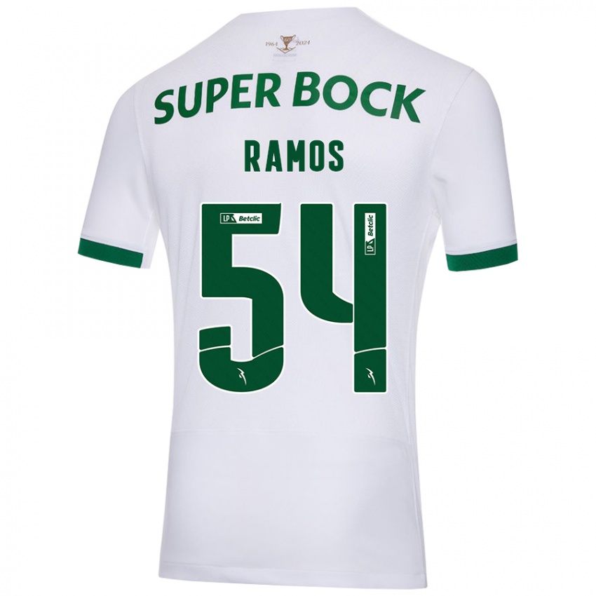 Enfant Maillot Bruno Ramos #54 Blanc Vert Tenues Extérieur 2024/25 T-Shirt Belgique