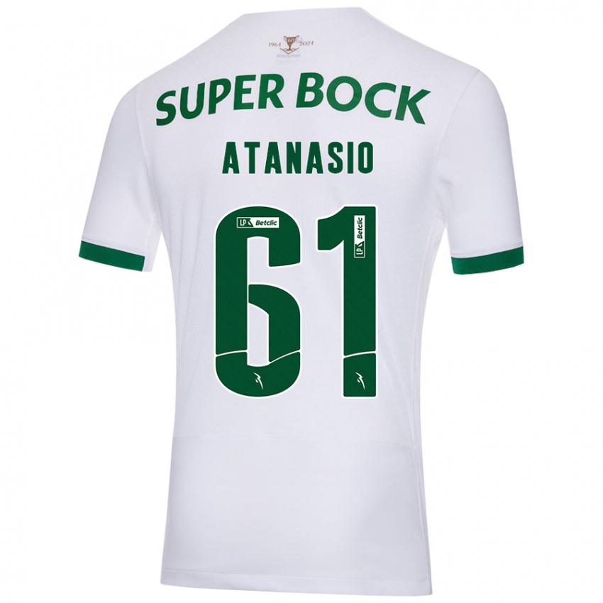 Enfant Maillot Atanásio #61 Blanc Vert Tenues Extérieur 2024/25 T-Shirt Belgique