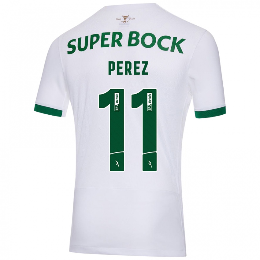 Enfant Maillot Brenda Pérez #11 Blanc Vert Tenues Extérieur 2024/25 T-Shirt Belgique