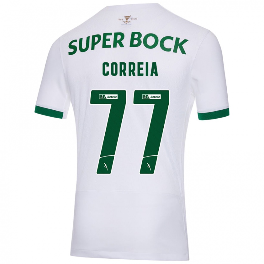 Enfant Maillot Alícia Correia #77 Blanc Vert Tenues Extérieur 2024/25 T-Shirt Belgique