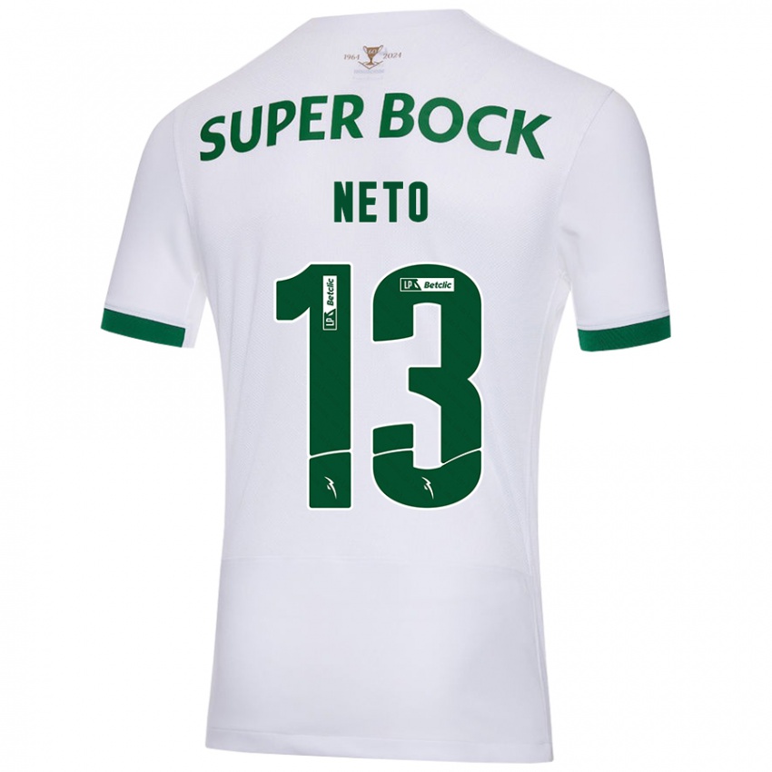 Enfant Maillot Luís Neto #13 Blanc Vert Tenues Extérieur 2024/25 T-Shirt Belgique