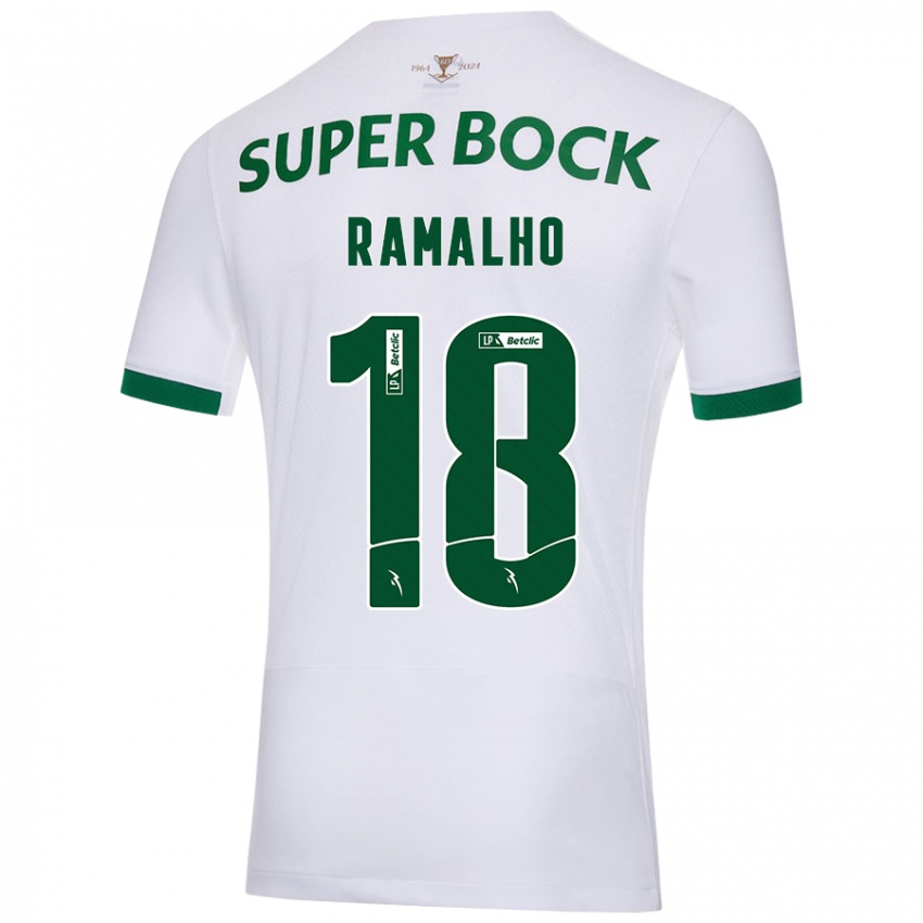 Enfant Maillot Inês Filipa Ramalho Gonçalves #18 Blanc Vert Tenues Extérieur 2024/25 T-Shirt Belgique