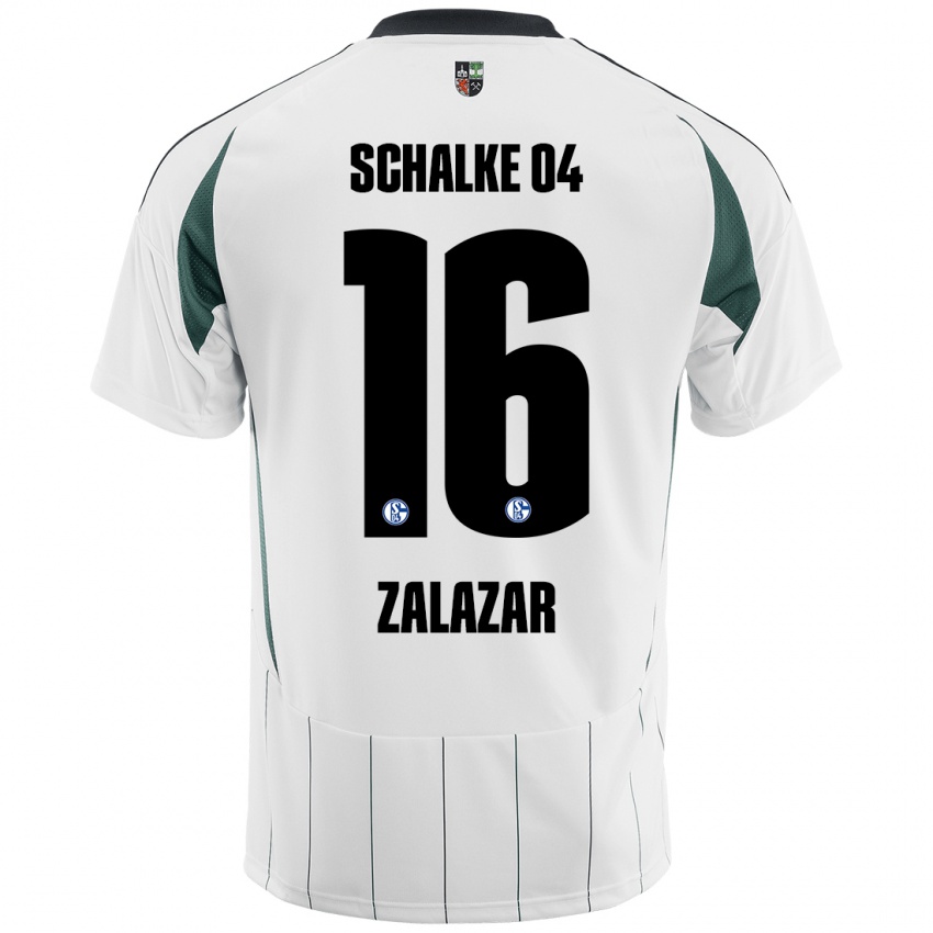 Enfant Maillot Mauro Zalazar #16 Blanc Vert Tenues Extérieur 2024/25 T-Shirt Belgique