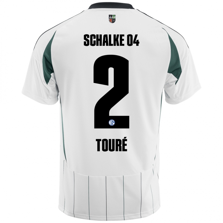 Enfant Maillot Tidiane Touré #2 Blanc Vert Tenues Extérieur 2024/25 T-Shirt Belgique