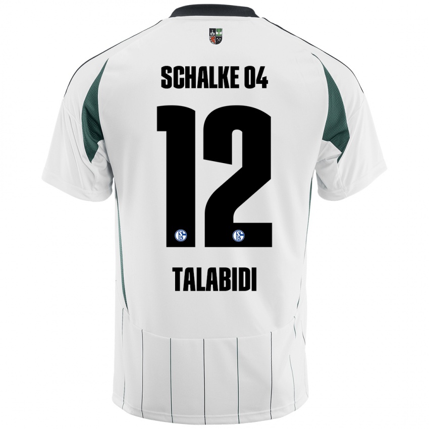 Enfant Maillot Malik Talabidi #12 Blanc Vert Tenues Extérieur 2024/25 T-Shirt Belgique