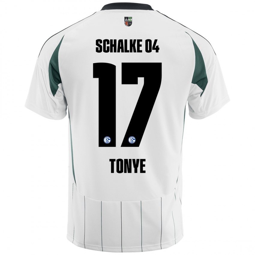 Enfant Maillot Yannick Tonye #17 Blanc Vert Tenues Extérieur 2024/25 T-Shirt Belgique