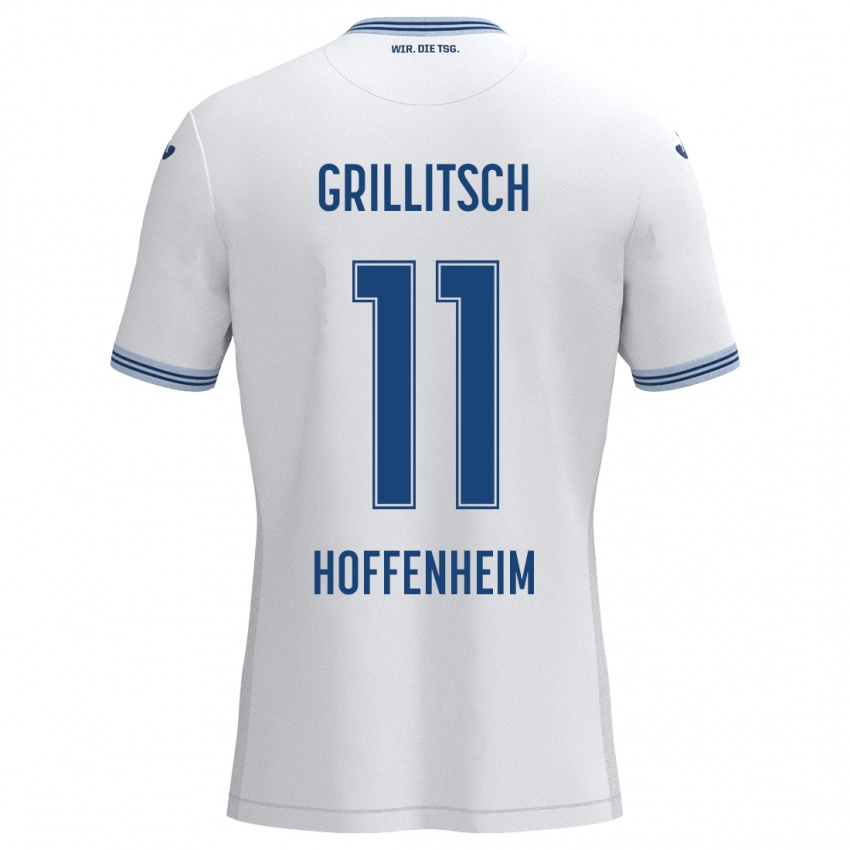 Kinderen Florian Grillitsch #11 Wit Blauw Uitshirt Uittenue 2024/25 T-Shirt België