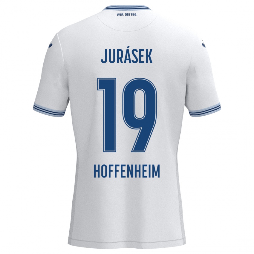 Kinder David Jurásek #19 Weiß Blau Auswärtstrikot Trikot 2024/25 T-Shirt Belgien