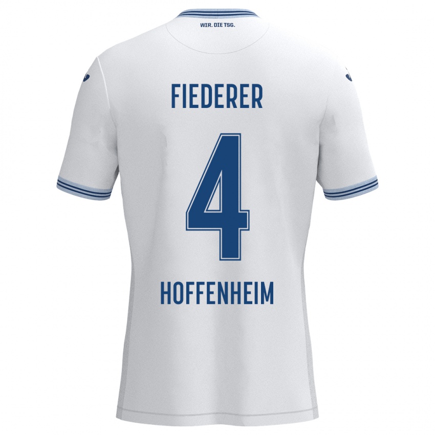 Kinder Tom Fiederer #4 Weiß Blau Auswärtstrikot Trikot 2024/25 T-Shirt Belgien