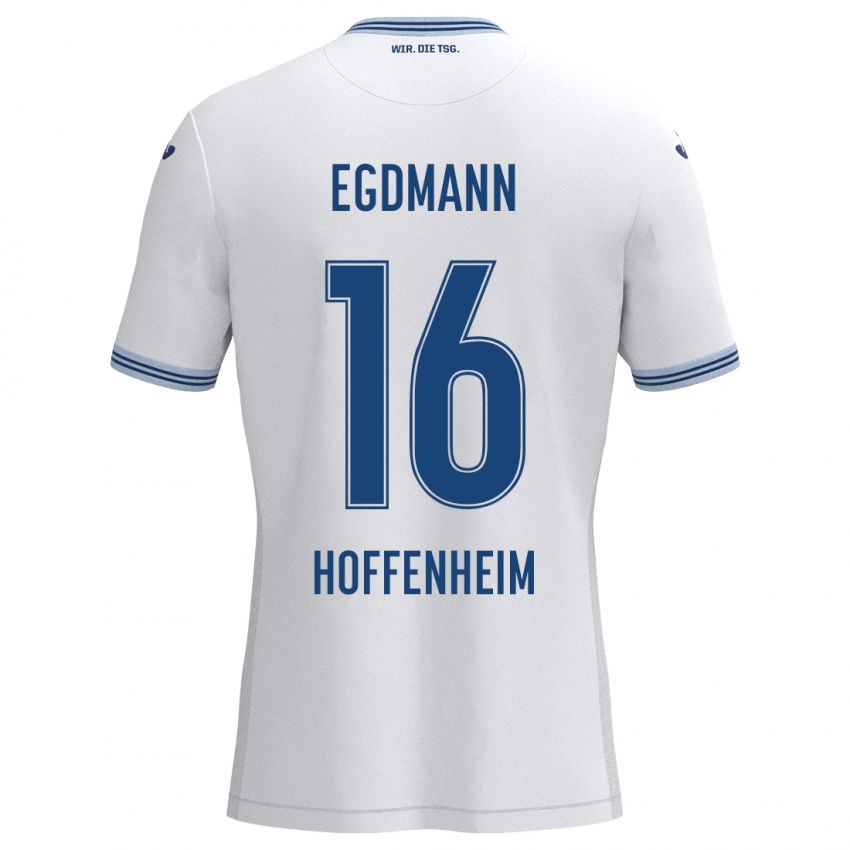 Kinderen Mika Egdmann #16 Wit Blauw Uitshirt Uittenue 2024/25 T-Shirt België