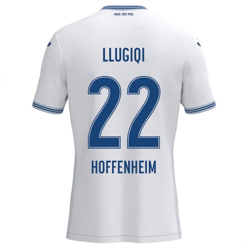 Kinder Arian Llugiqi #22 Weiß Blau Auswärtstrikot Trikot 2024/25 T-Shirt Belgien