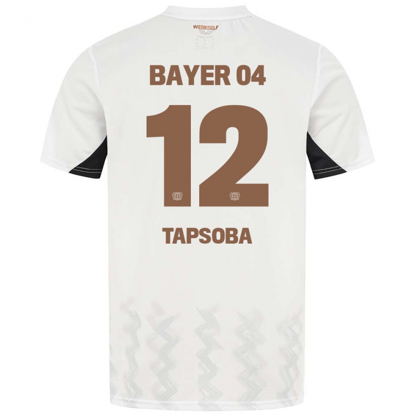 Kinder Edmond Tapsoba #12 Weiß Schwarz Auswärtstrikot Trikot 2024/25 T-Shirt Belgien