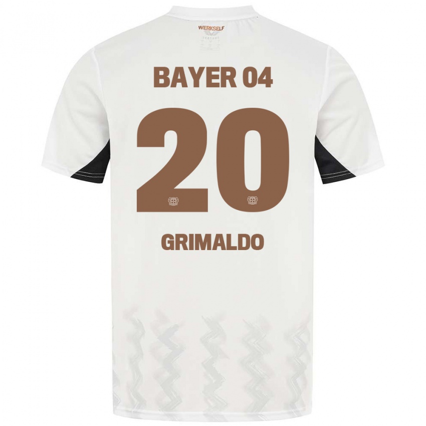 Kinder Alejandro Grimaldo #20 Weiß Schwarz Auswärtstrikot Trikot 2024/25 T-Shirt Belgien