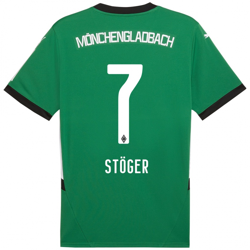 Enfant Maillot Kevin Stöger #7 Vert Blanc Tenues Extérieur 2024/25 T-Shirt Belgique