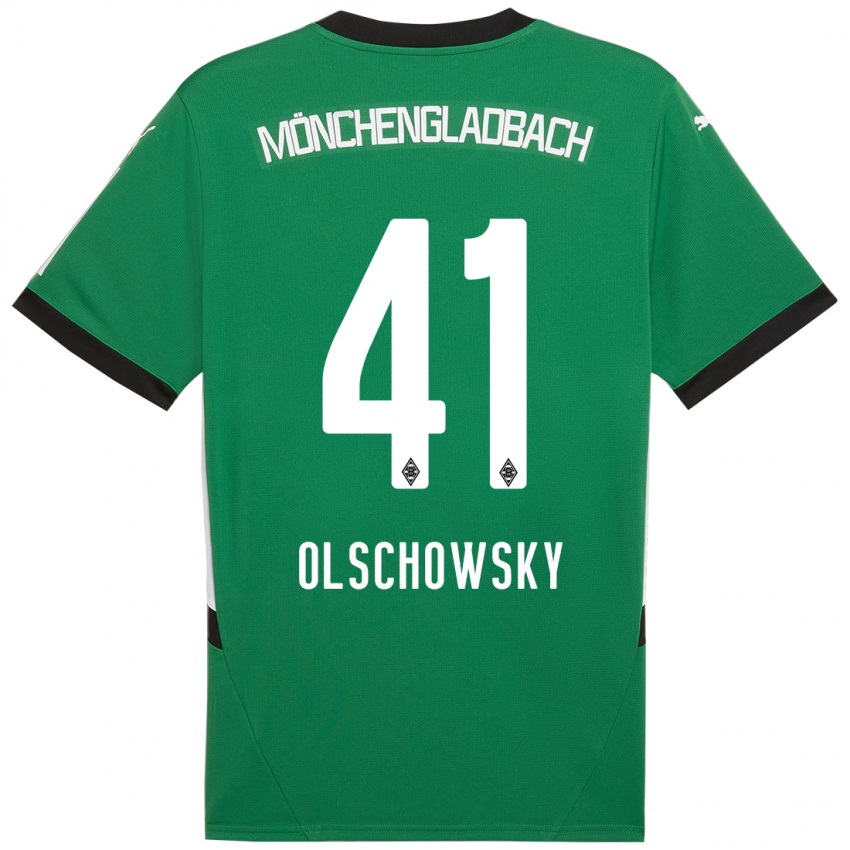 Enfant Maillot Jan Olschowsky #41 Vert Blanc Tenues Extérieur 2024/25 T-Shirt Belgique