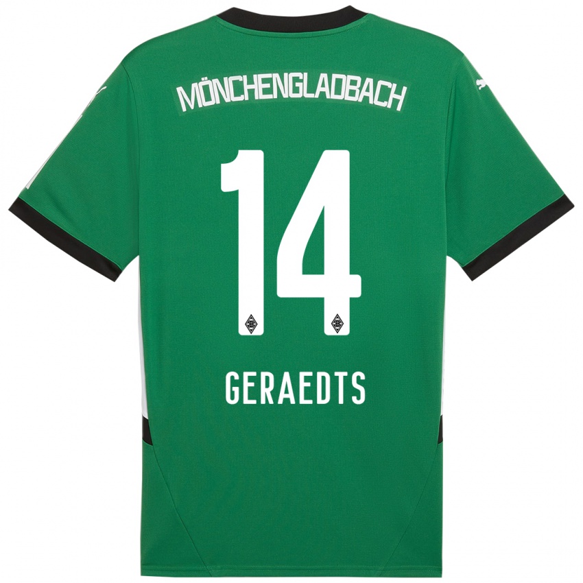 Enfant Maillot Kelsey Geraedts #14 Vert Blanc Tenues Extérieur 2024/25 T-Shirt Belgique