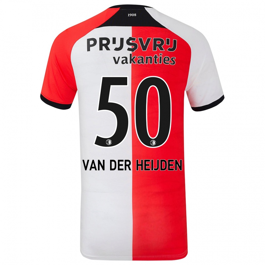 Homme Maillot Delano Van Der Heijden #50 Rouge Blanc Tenues Domicile 2024/25 T-Shirt Belgique