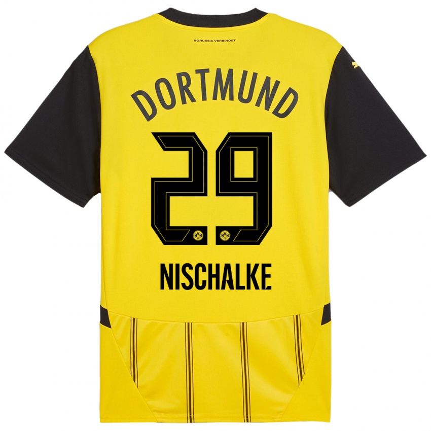 Homme Maillot Jermain Nischalke #29 Jaune Noir Tenues Domicile 2024/25 T-Shirt Belgique