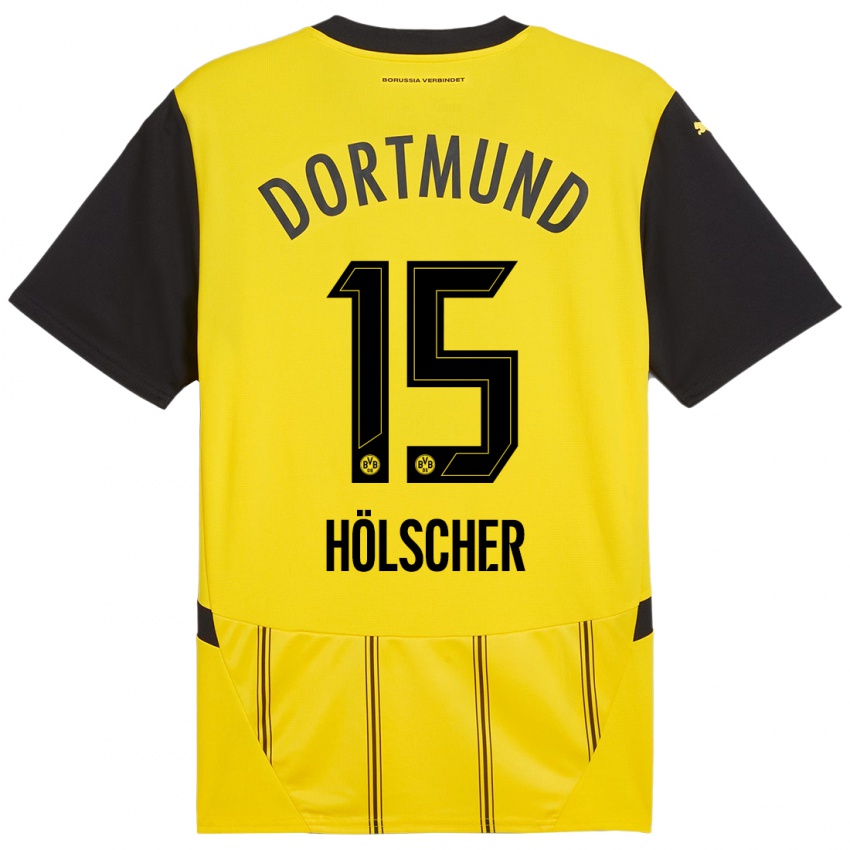 Homme Maillot Mats Hölscher #15 Jaune Noir Tenues Domicile 2024/25 T-Shirt Belgique