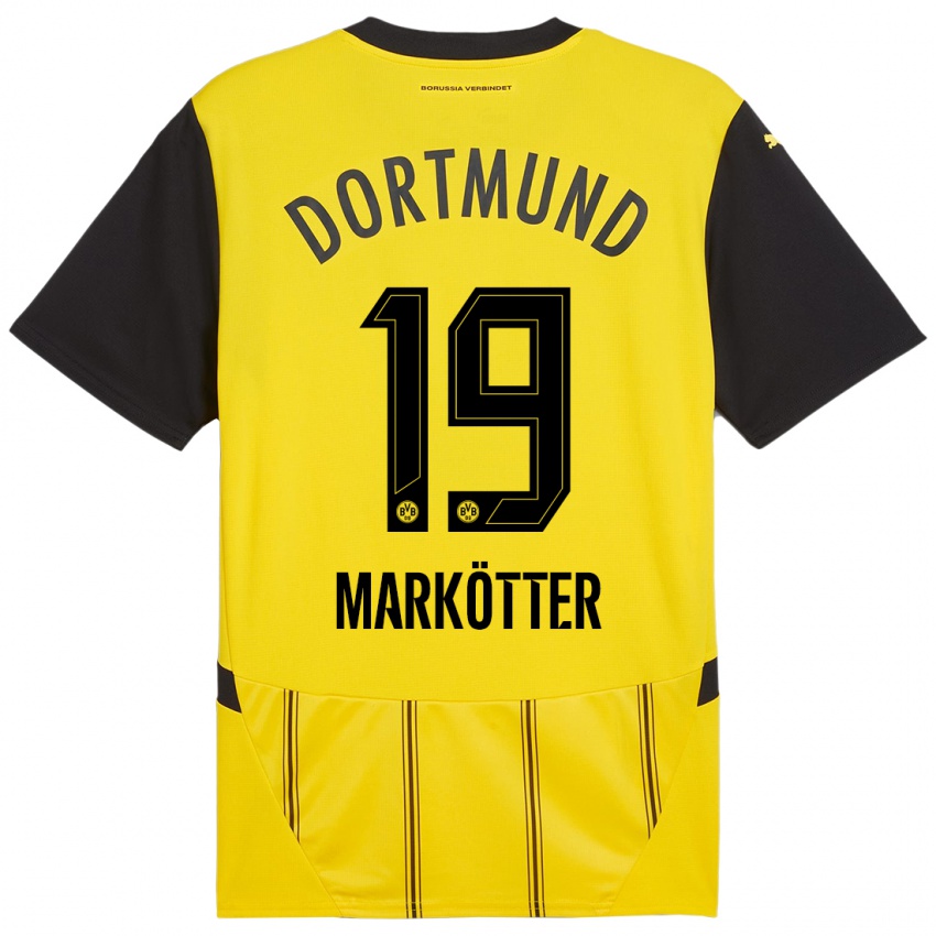 Homme Maillot Jonah Markötter #19 Jaune Noir Tenues Domicile 2024/25 T-Shirt Belgique