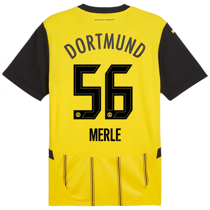 Homme Maillot Albers Merle #56 Jaune Noir Tenues Domicile 2024/25 T-Shirt Belgique