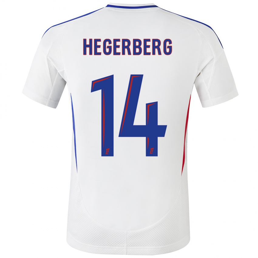 Homme Maillot Ada Hegerberg #14 Blanc Bleu Tenues Domicile 2024/25 T-Shirt Belgique