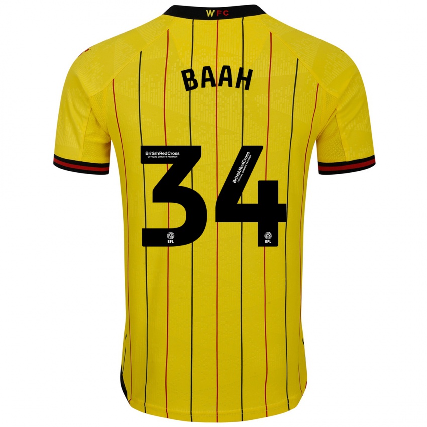 Homme Maillot Kwadwo Baah #34 Jaune Et Noir Tenues Domicile 2024/25 T-Shirt Belgique