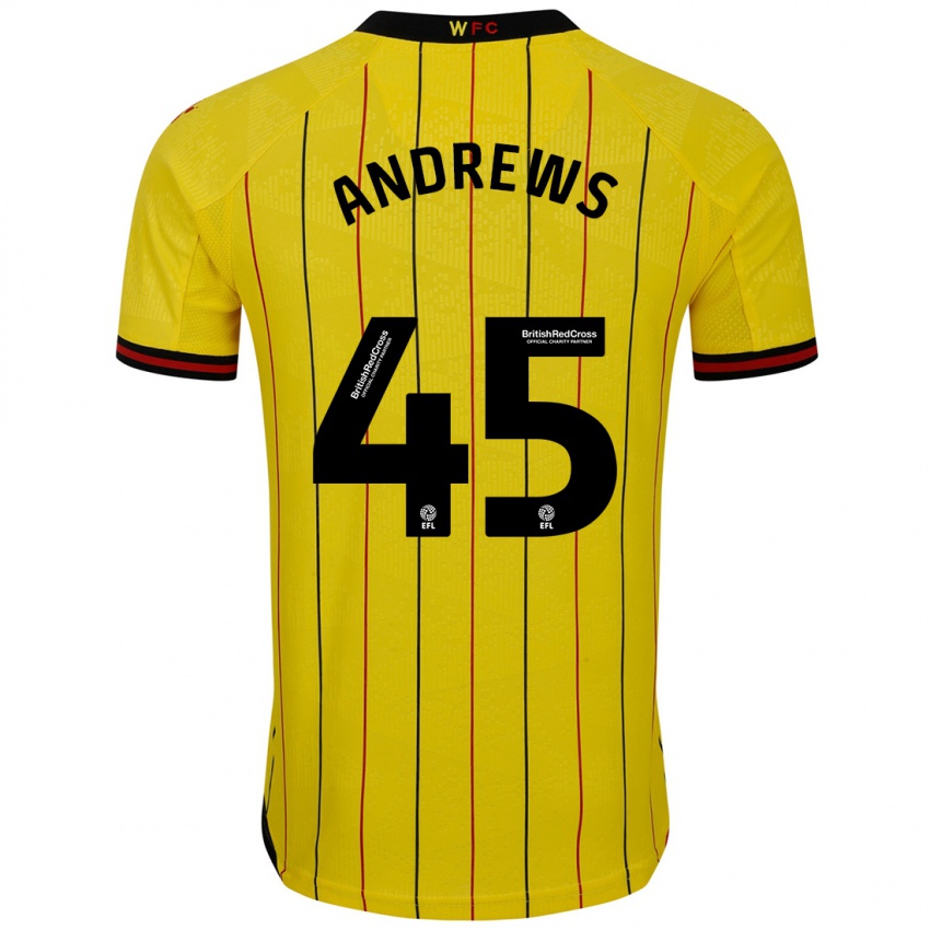 Homme Maillot Ryan Andrews #45 Jaune Et Noir Tenues Domicile 2024/25 T-Shirt Belgique