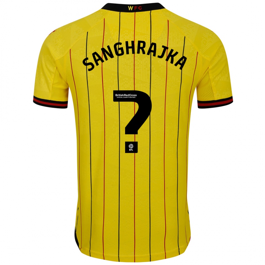 Homme Maillot Amar Sanghrajka #0 Jaune Et Noir Tenues Domicile 2024/25 T-Shirt Belgique