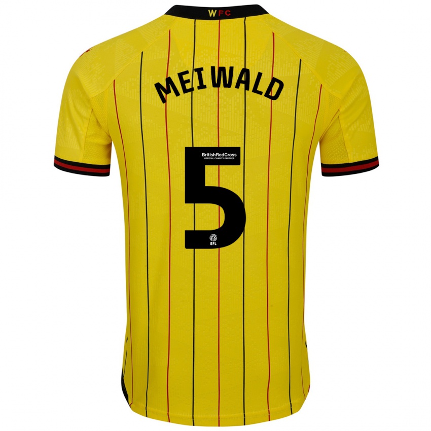 Homme Maillot Anne Meiwald #5 Jaune Et Noir Tenues Domicile 2024/25 T-Shirt Belgique