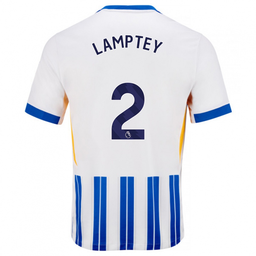 Homme Maillot Tariq Lamptey #2 Blanc Bleu À Rayures Fines Tenues Domicile 2024/25 T-Shirt Belgique