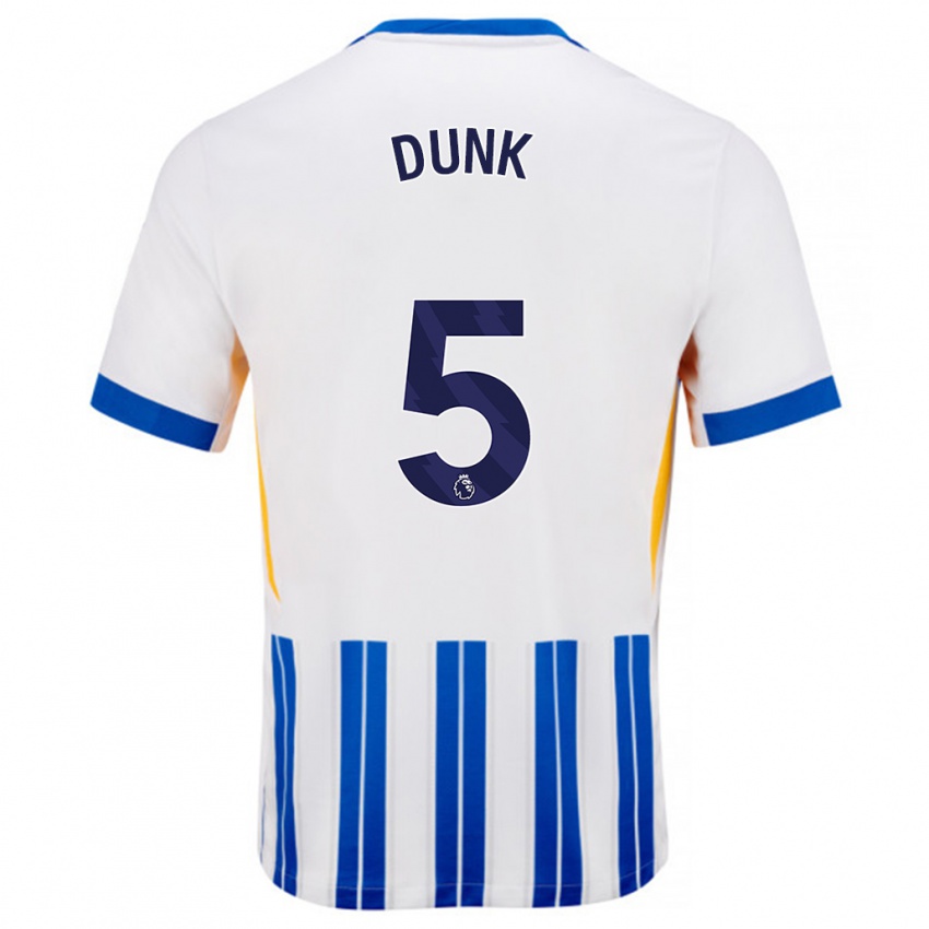 Homme Maillot Lewis Dunk #5 Blanc Bleu À Rayures Fines Tenues Domicile 2024/25 T-Shirt Belgique