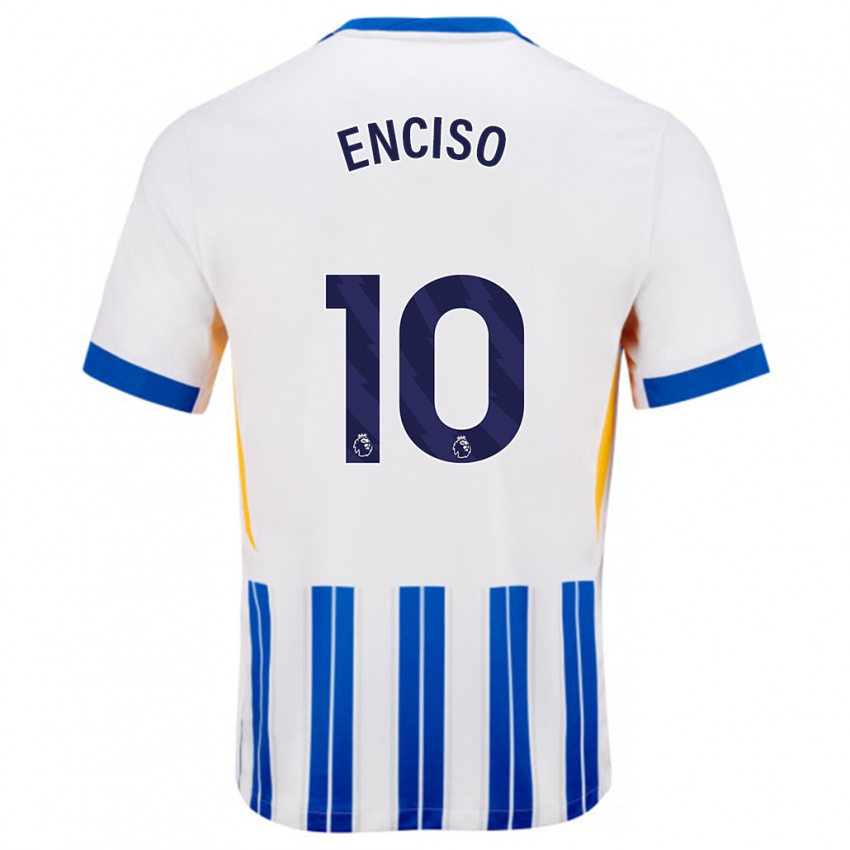 Homme Maillot Julio Enciso #10 Blanc Bleu À Rayures Fines Tenues Domicile 2024/25 T-Shirt Belgique