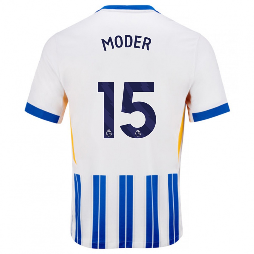 Herren Jakub Moder #15 Weiß Blaue Nadelstreifen Heimtrikot Trikot 2024/25 T-Shirt Belgien