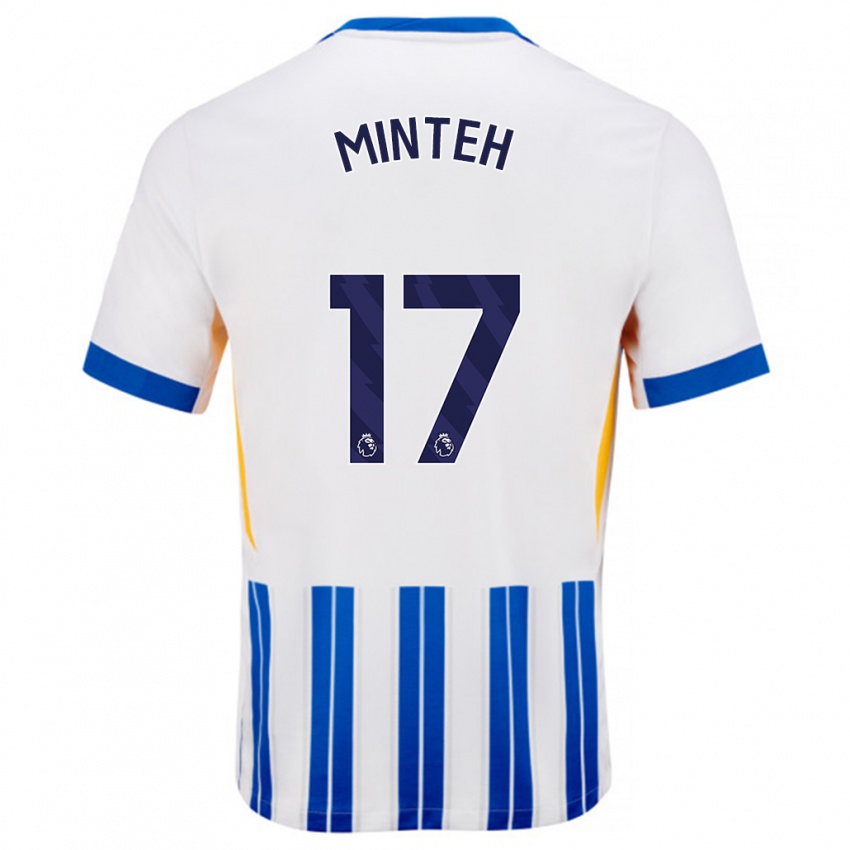 Homme Maillot Yankuba Minteh #17 Blanc Bleu À Rayures Fines Tenues Domicile 2024/25 T-Shirt Belgique